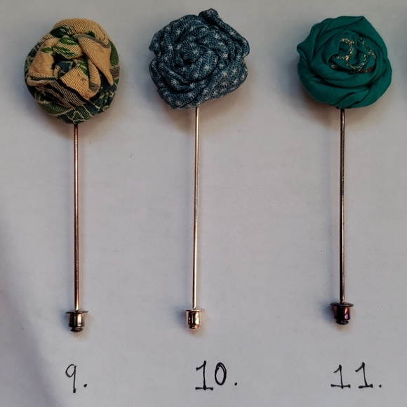 Hand sewn vintage kimono silk lapel stick pins - Picture 6 of 16
